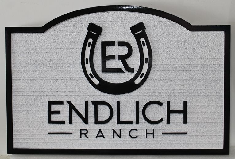 O2460 - Carved 2.5-D Sandbasted Wood Grain HDU Entrance Sign for the "Endlich Ranch". 