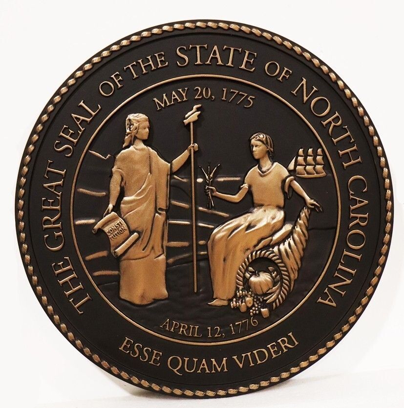 BP-1401 - Varved 3-D Bas-Relief Brionze Metal Plated Plaque of trthe Great Seal OF North Carolina