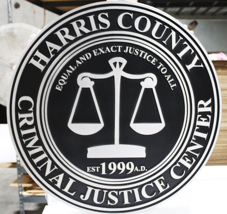 HP-1110 - Carved 2.5-D Raised Relief High-Density-Urethane Plaque of the Seal of the Harris County Criminal Justice Center Seal 