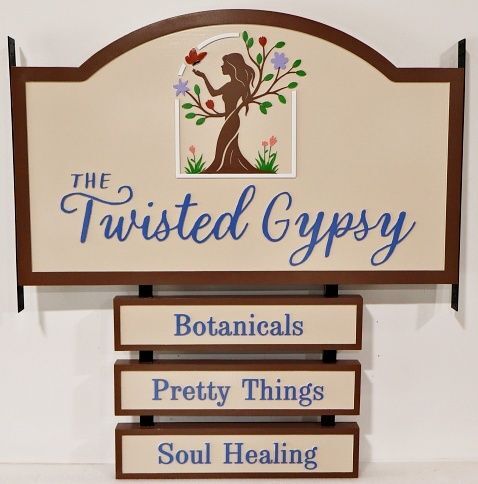 SA28073 - Carved and Sandblasted Sign for "The Twisted Gypsy" with Artwork
