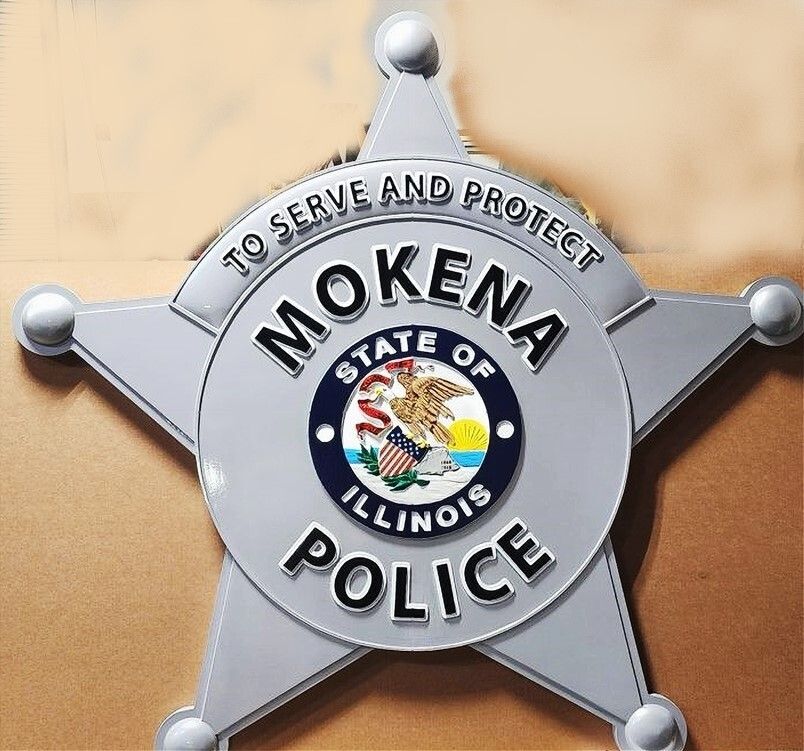 PP-1801A - Carved 2.5-D Multi-Level Plaque of the  Star Badge of the Mokena Police,  Illinois