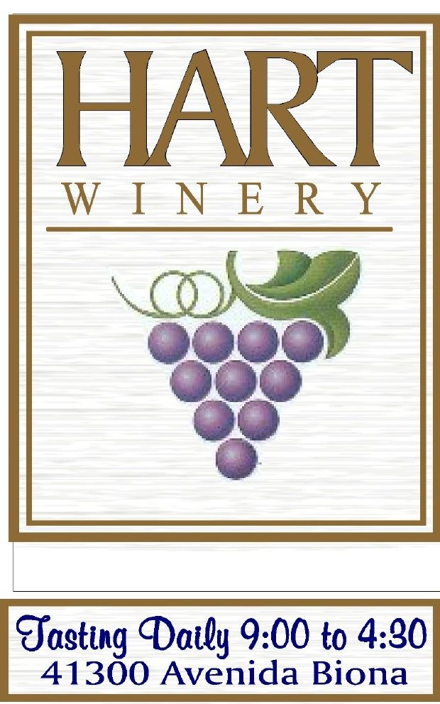R27002 - Large Carved and Sandblasted High Density Urethane (HDU) Sign for Hart Winery, with Grape Cluster