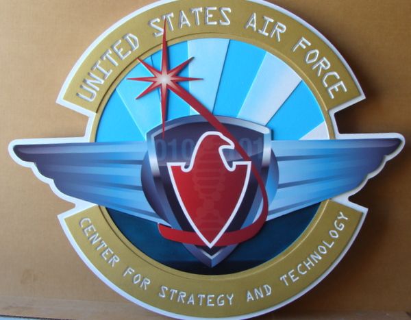 LP-8580 - Carved  Plaque of the Crest of the Air Force Center for Strategy & Technology, Artist Painted