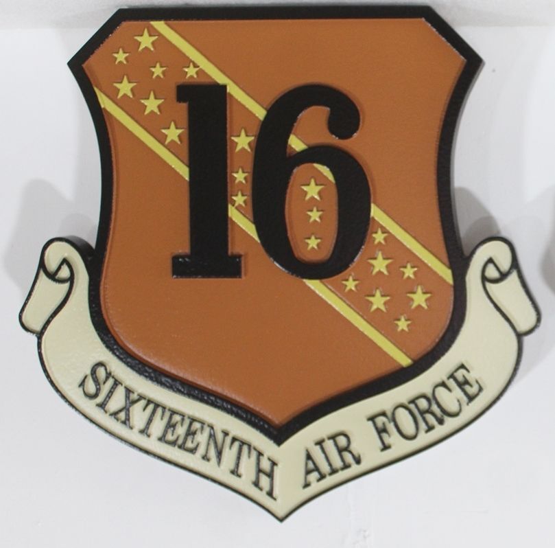 LP- 1531- Carved 2.5-D Multi-Level Wall Plaque of the Shield Crest of the Sixteenth  Air Force