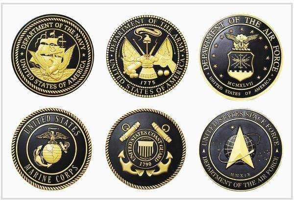 Carved 3D Painted, Wood, Bronze, Brass, Silver Military Plaques