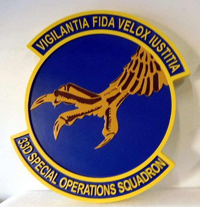 V31628A- Carved Wall Plaque Featuring the Crest of the USAFUSAF 33rd Special Operations Squadron 