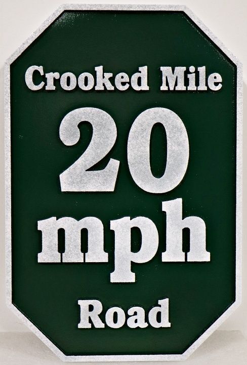 H17251 - Carved and Sandblasted HDU 20 MPH Speed Limit Sign for "Crooked Mile Road"