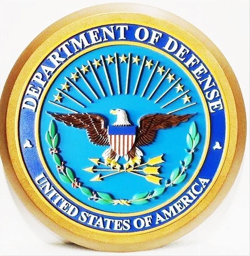 AP-2230 - Carved Wood Plaque of the Seal of the Department of Defense, Artist Painted