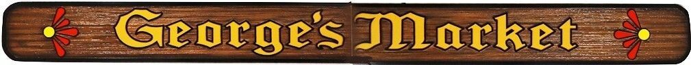 Q25628B - Carved HDU Wood Grain Sign for "George's Market" with Artwork