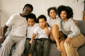 family portrait on couch