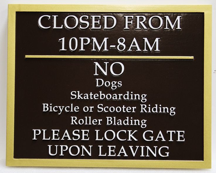 GA16600 - Carved High-Density-Urethane (HDU) Park "Open Hours" and Rules Sign