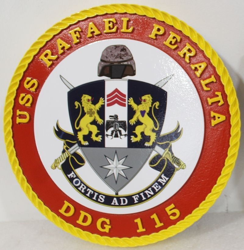 JP-1288 Carved 3-D Multi-Level Artist-Painted Plaque of the USS Rafael Peralta