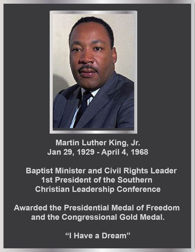 ZP-3010 - Carved Memorial Photo Plaque  for  Dr. Martin Luther King,  Painted Silver and Bronze