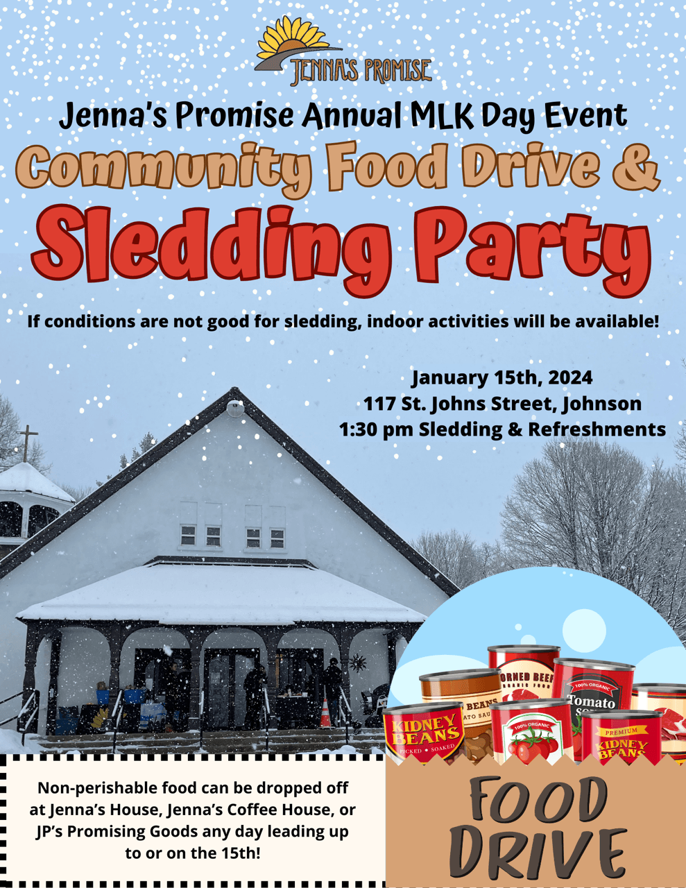 Community Food Drive and Sledding Party