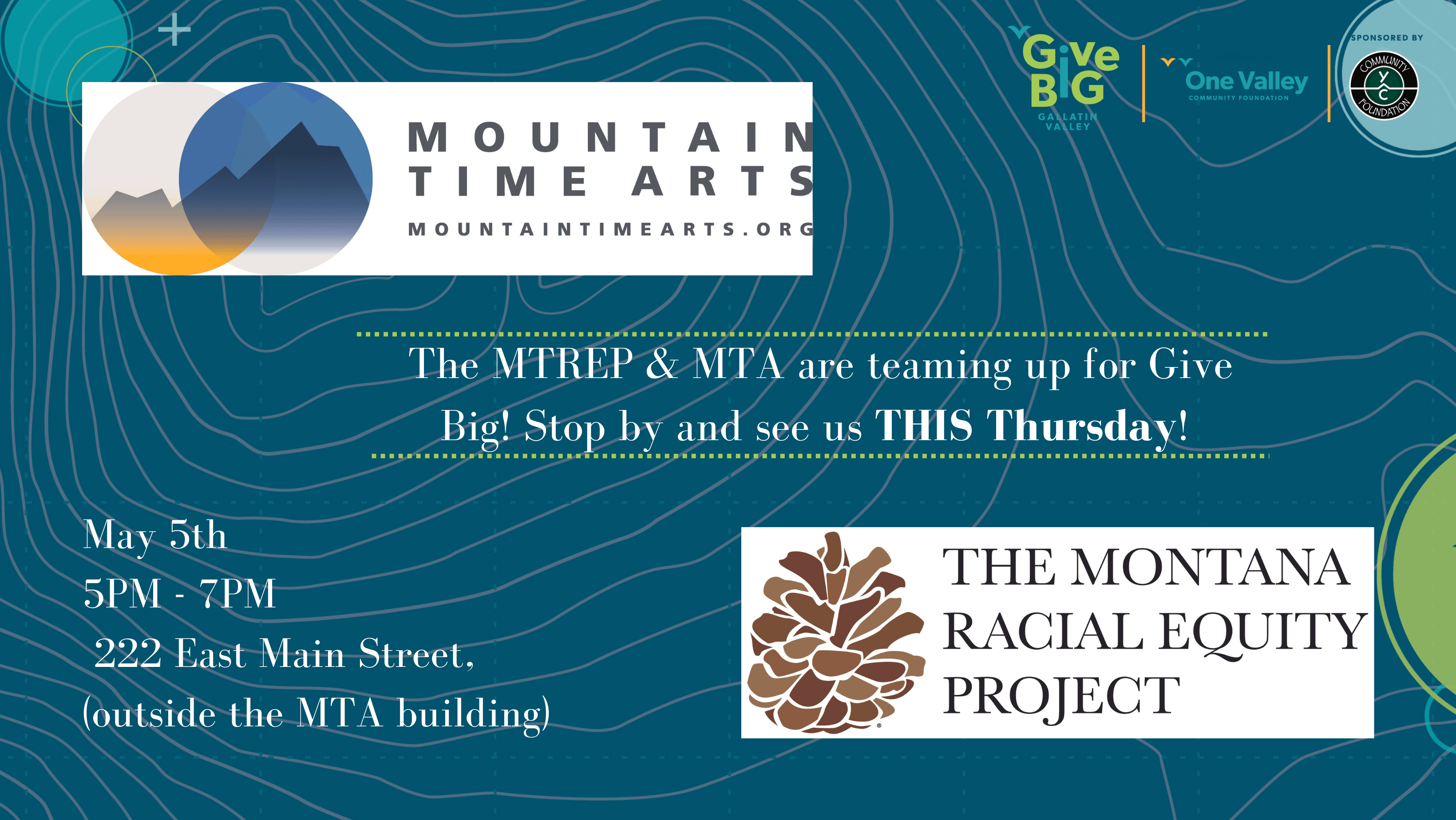 The Montana Racial Equity Project is partnering with Mountain Time Arts to launch into Give Big. This Thursday, 5/5, from 5 to 7pm, outside the Mountain Time Arts building