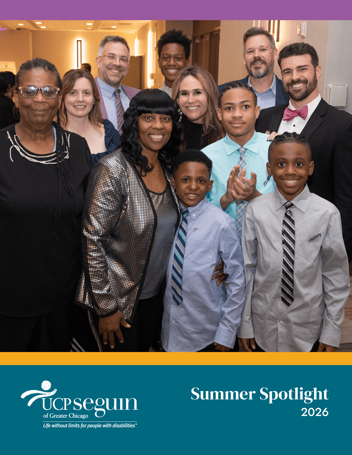 a group of adults and children of mixed ethnicities on the cover of a newsletter