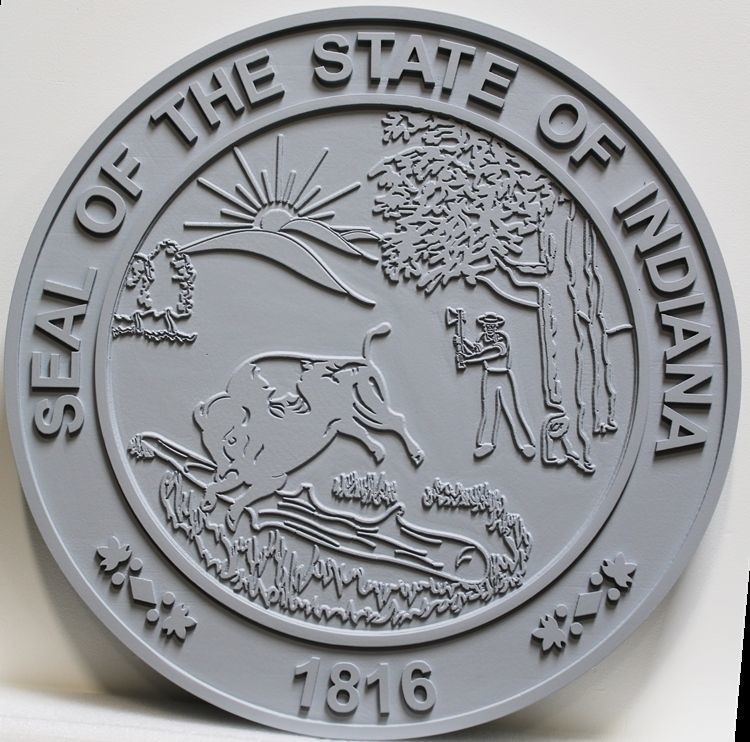 BP-1217 - Carved 2.5-D Raised Outline Relief HDU Plaque of the Seal of the State of Indiana