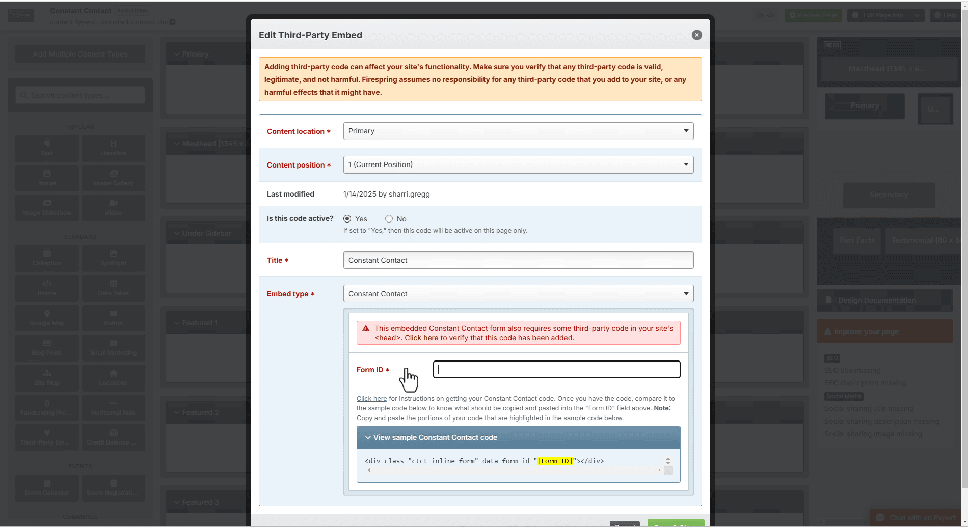 Embedding a Constant Contact Form