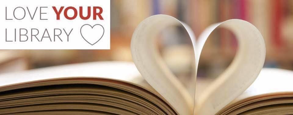 A heart is made from loosely folded pages of a page with the text Love Your Library.