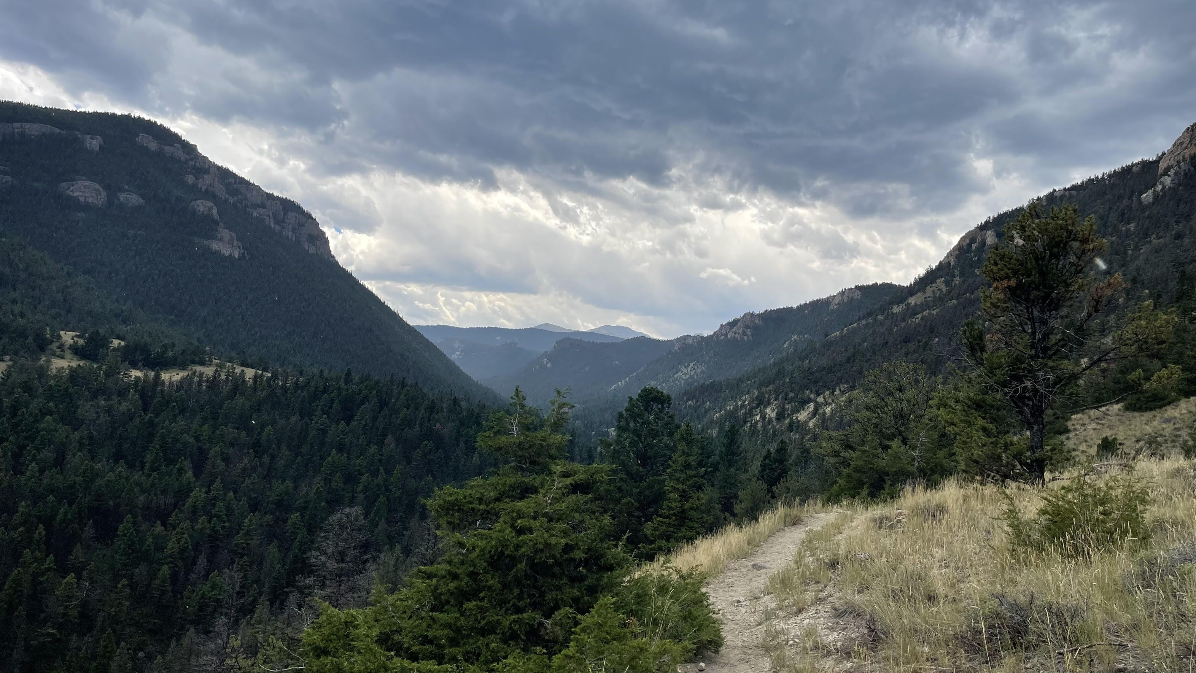 A view down a mountain valley