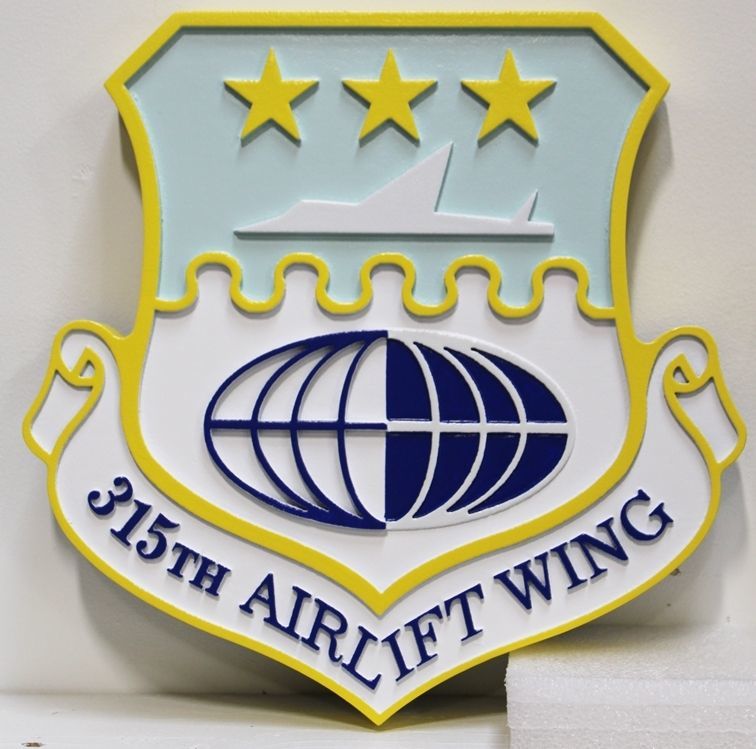 LP-5634 - Carved 2.5-D Multi-Level Raised Relief HDU Plaque of the Crest of the 315th Airlift Wing