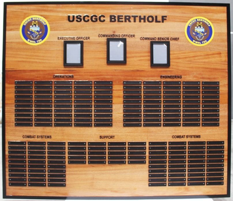 SA1448 - Carved Cedar Wood Ship's Chain-of-Command Board for USCGC Bertholf, WMSL 750 