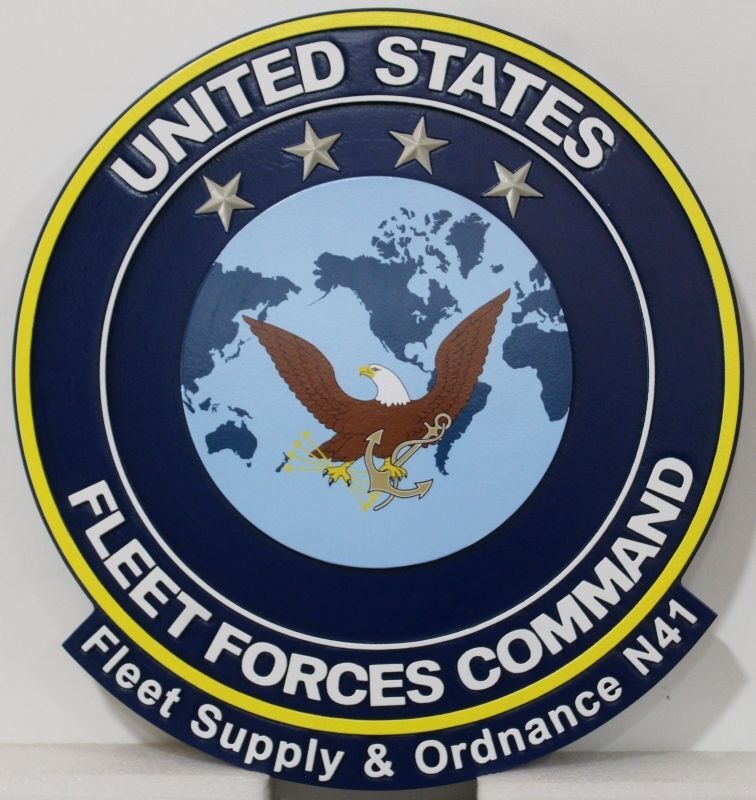 JP-1272 - Carved 3-D Multi-Level Artist-Painted Plaque of the United States Fleet Forces Command