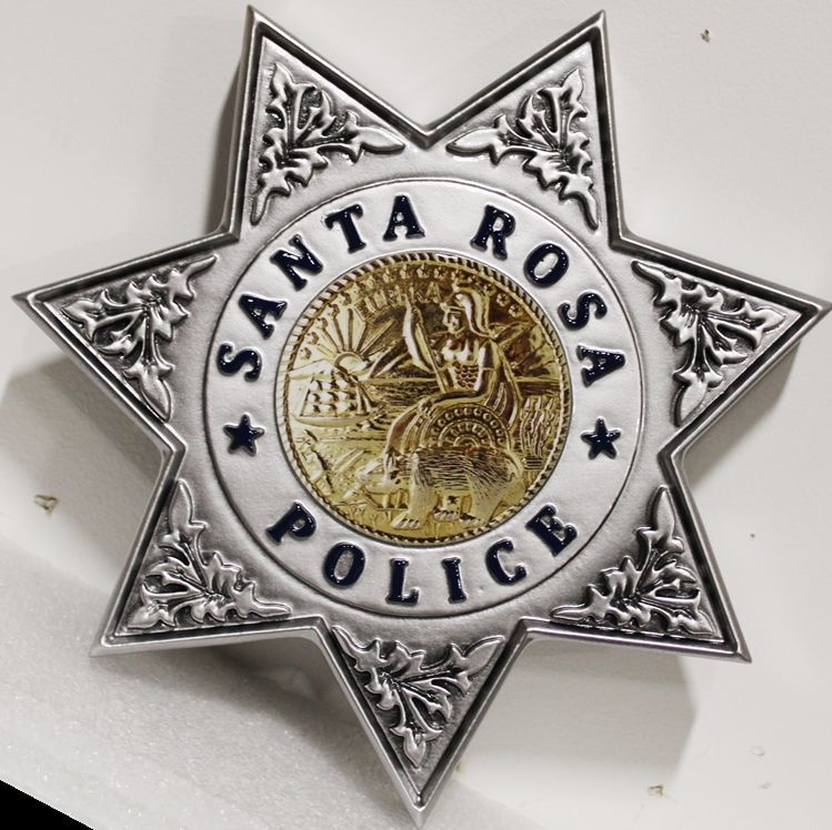 PP-1801- Carved 3-D HDU Plaque of Star Badge of Santa Rosa Police Department 