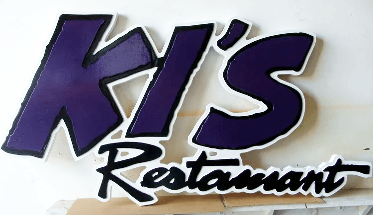 MA3007 -  Ki's Restaurant Name  Carved from HDU in Two Levels of 2.5-D Relief 