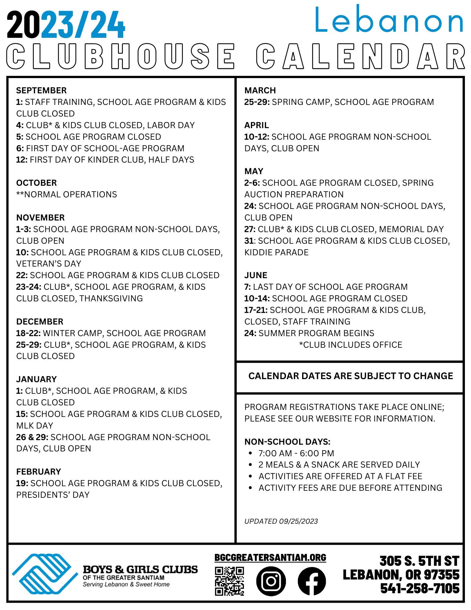 Calendars : About Us : Boys & Girls Clubs of the Greater Santiam