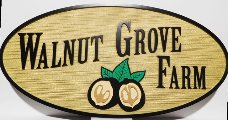 O24755 - Carved Entrance Sign for the "Walnut Grove Farm" , with  Walnuts as Artwork 