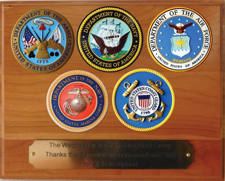 IP-1299 -  Redwood Plaque with Giclee Printed Seals of the Five Armed Forces