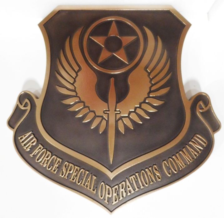 LP-3605 - Carved Plaque of the Shield Crest of the 27th Special Operations Command,  2.5-D Bronze-plated