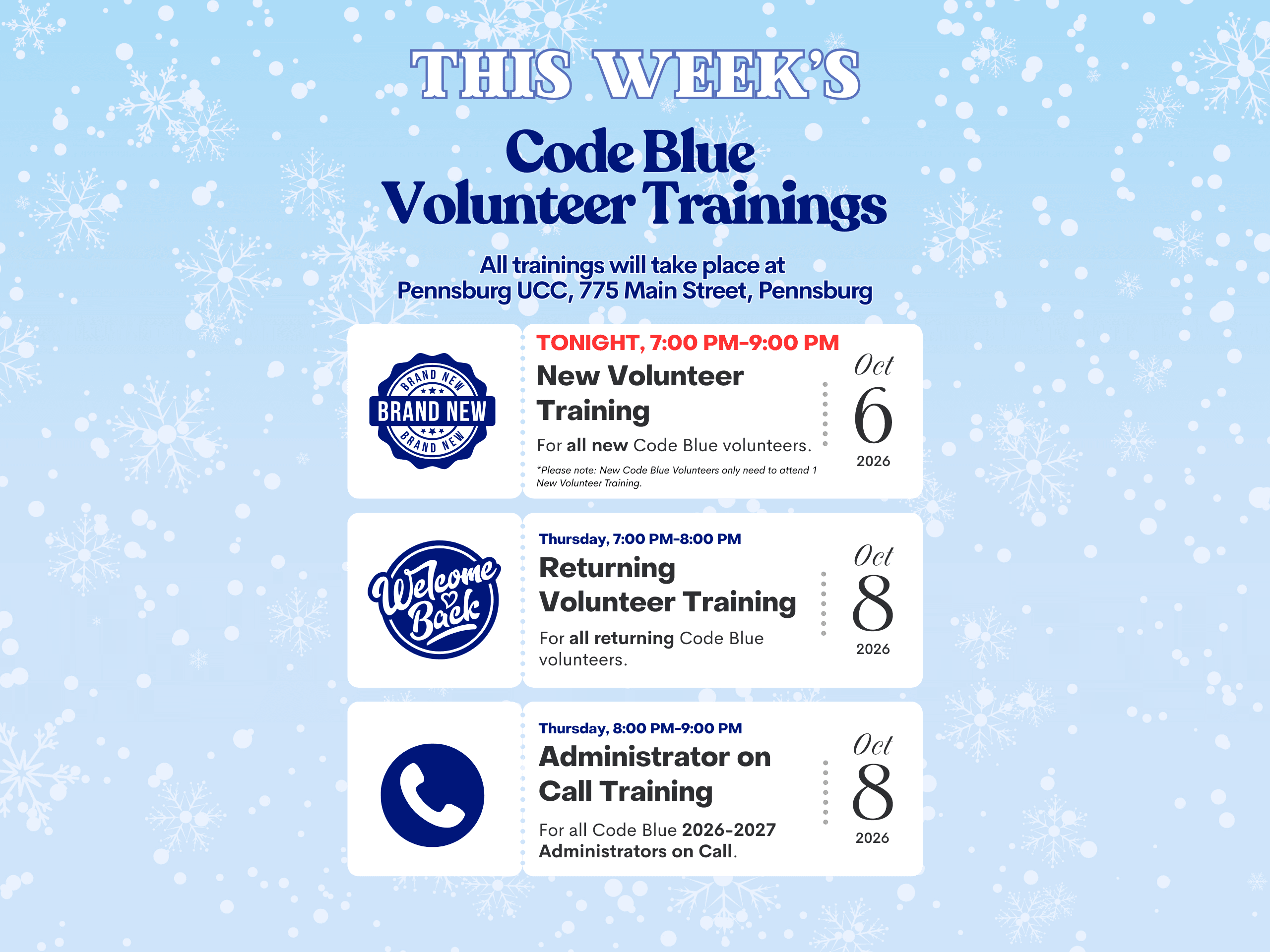 This Week: Code Blue Volunteer Trainings