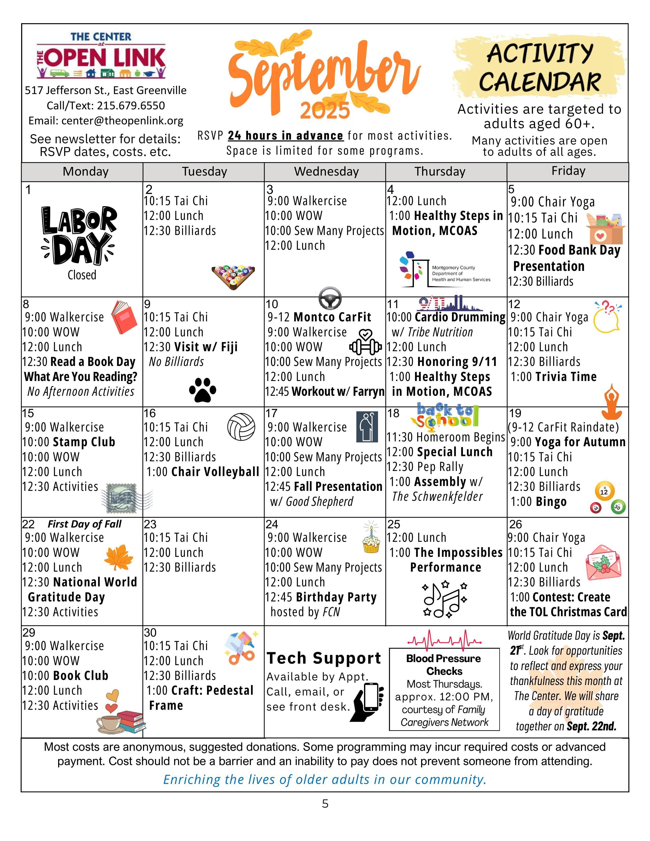 September 2025 Activity Calendar 