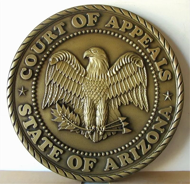 BP-1014A - Carved 3-D Bas-Relief Plaque the Seal of the Court of Appeals, State of Arizona, Brass-Plated