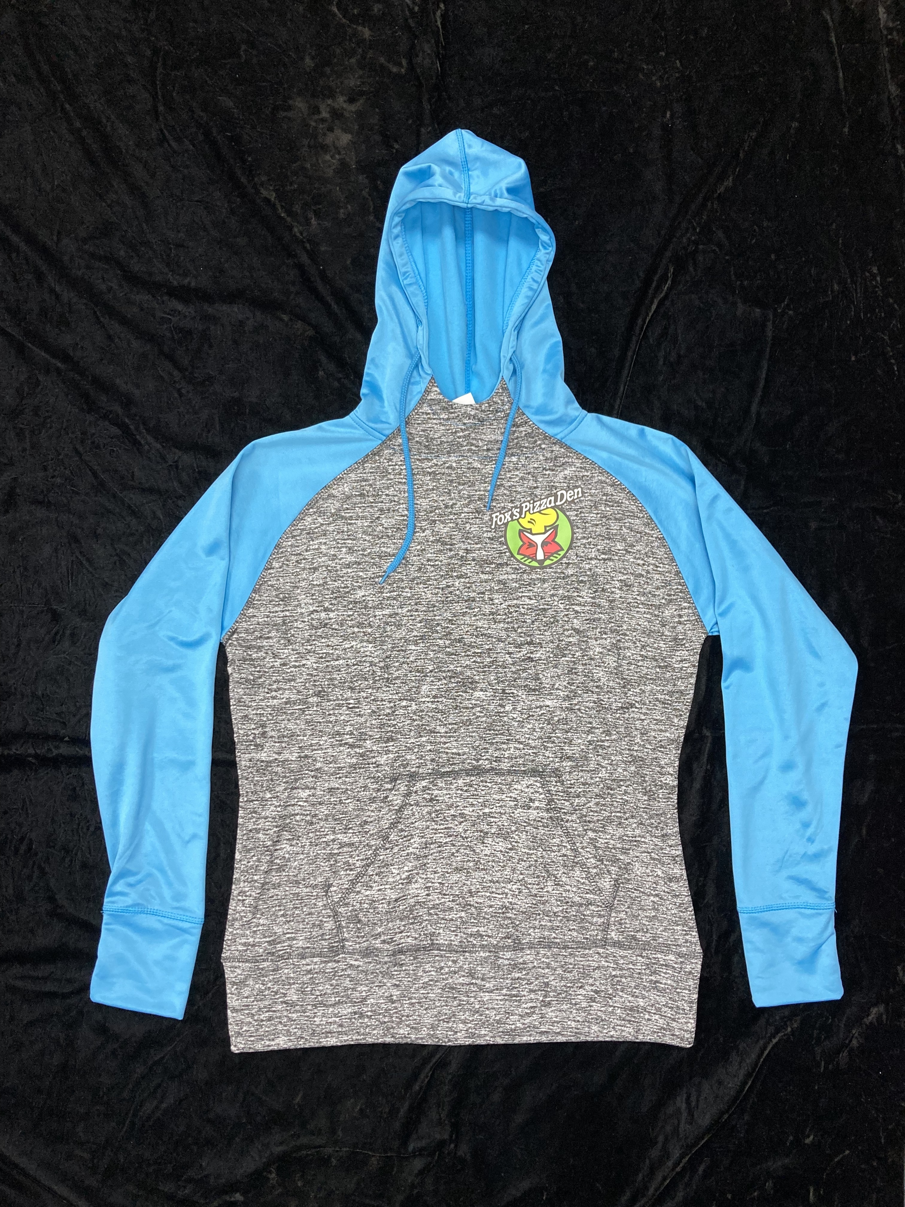 SALE Fox's Logo - LADIES Large Heather Grey/Light Blue Performance Hoodie