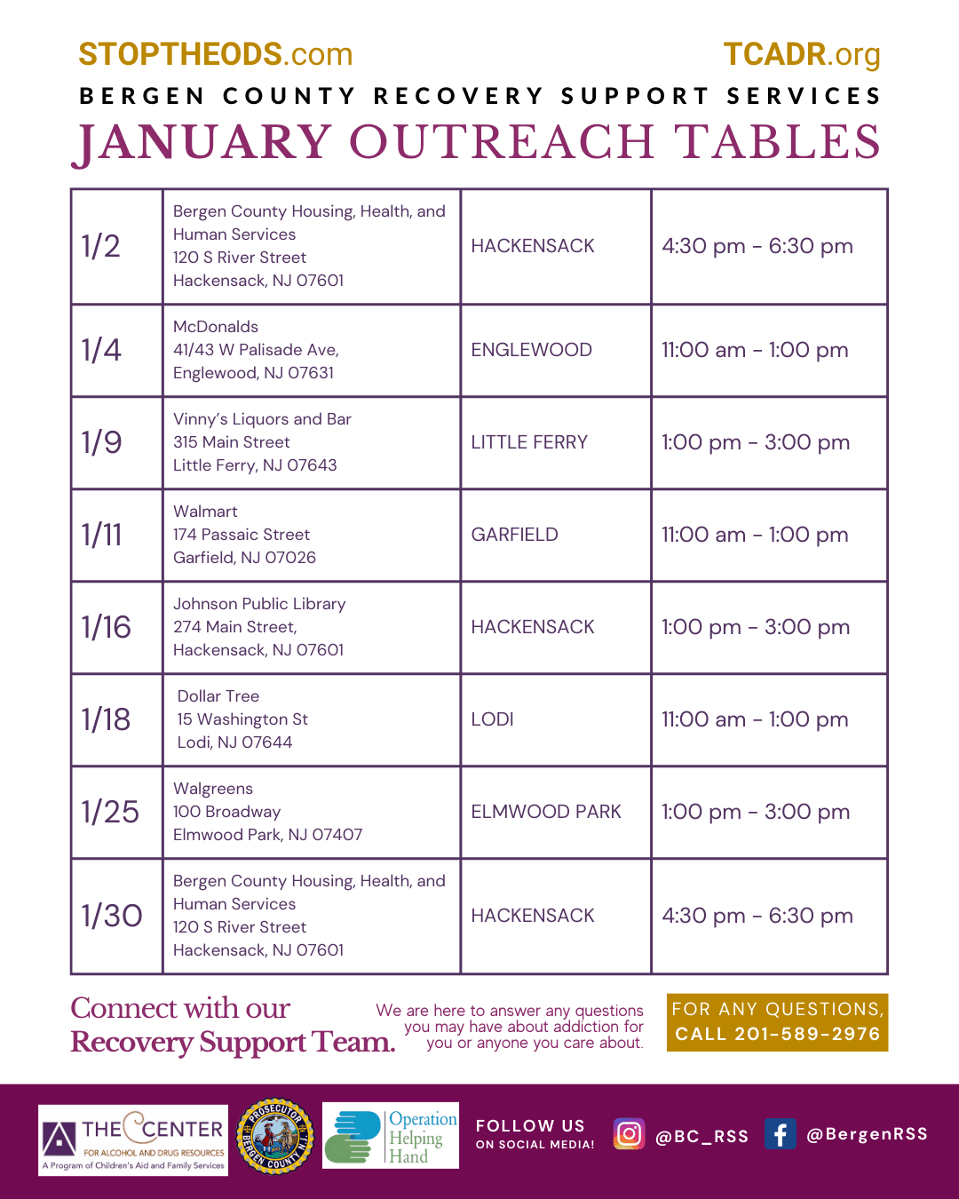 Englewood Community Outreach Table Calendar Events TCADR