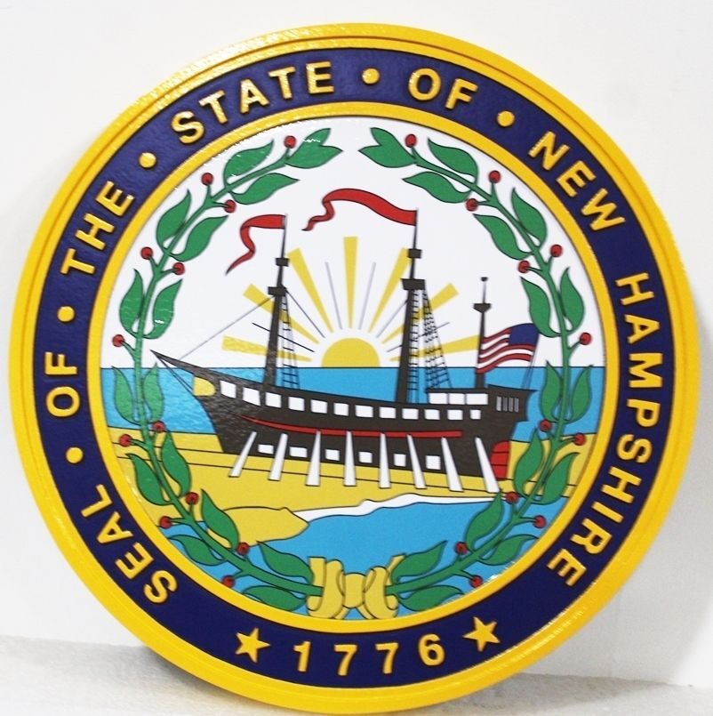 BP-1352- Carved 2.5-D  Multi-level Relief Plaque of the Great Seal of the State of New Hampshire