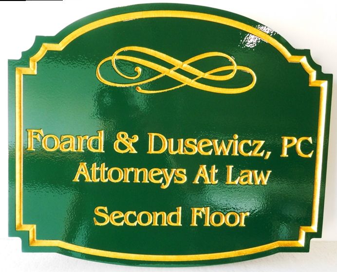 A10041 - Carved, HDU Sign for Attorney at Law with 24-K Gold Leaf Gilt Text and Insignia