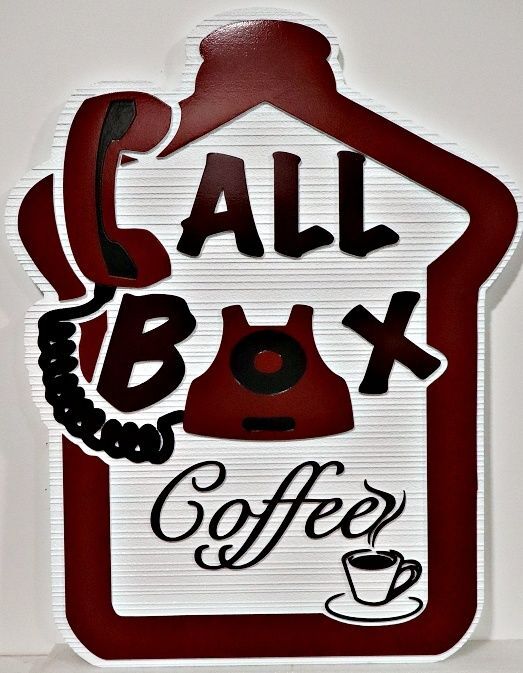 Q25410A - Carved and Sandblasted HDU Sign for "Call Box Coffee"