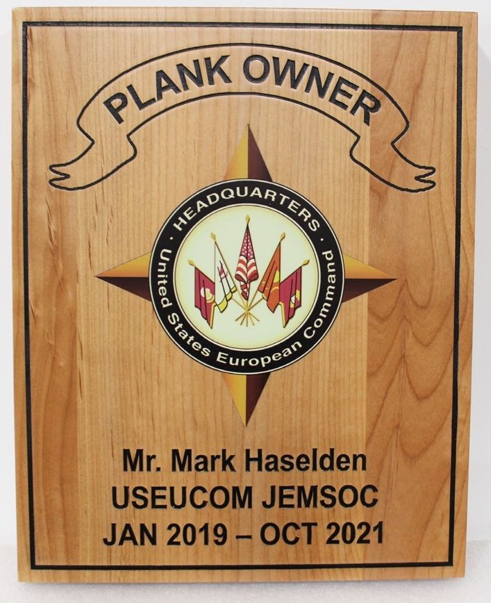 IP-1984 - Engraved Cedar Wood Plaque for a Plank Owner, USEAUCOM JMSOC