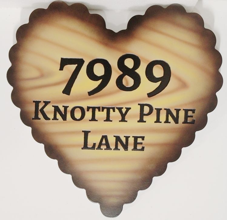 M1899 - Heart-shaped Engraved   Faux Wood Grain HDU Residence Address Sign 