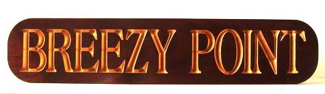 I18930 - Engraved Mahogany Property Name Sign, "Breezy Point" 