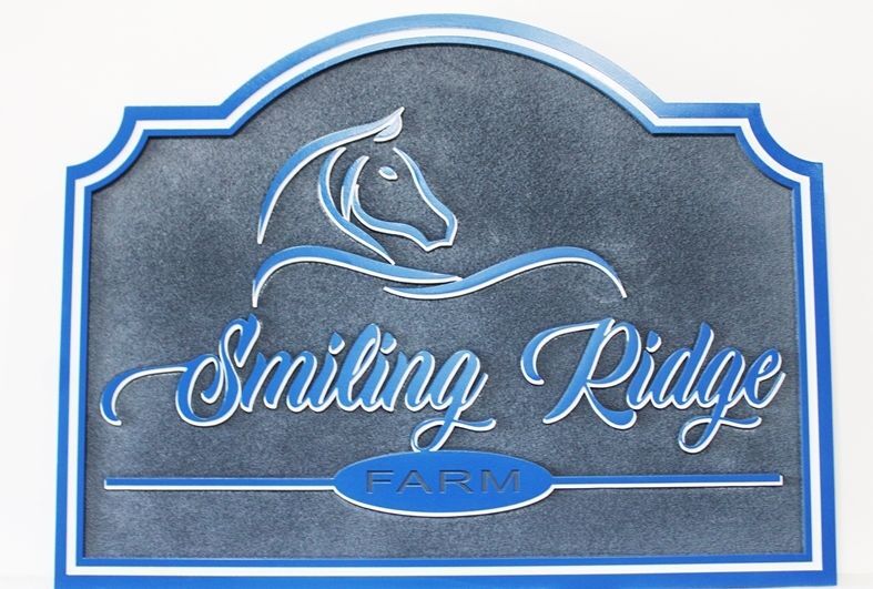 P25337- Carved 2.5-D and Sandblasted Entrance Sign for the "Smiling Ridge Ranch" 