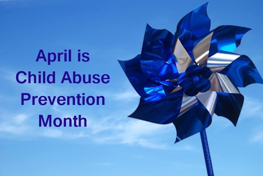 Blue background and pinwheel to symbolize child abuse prevention and awareness