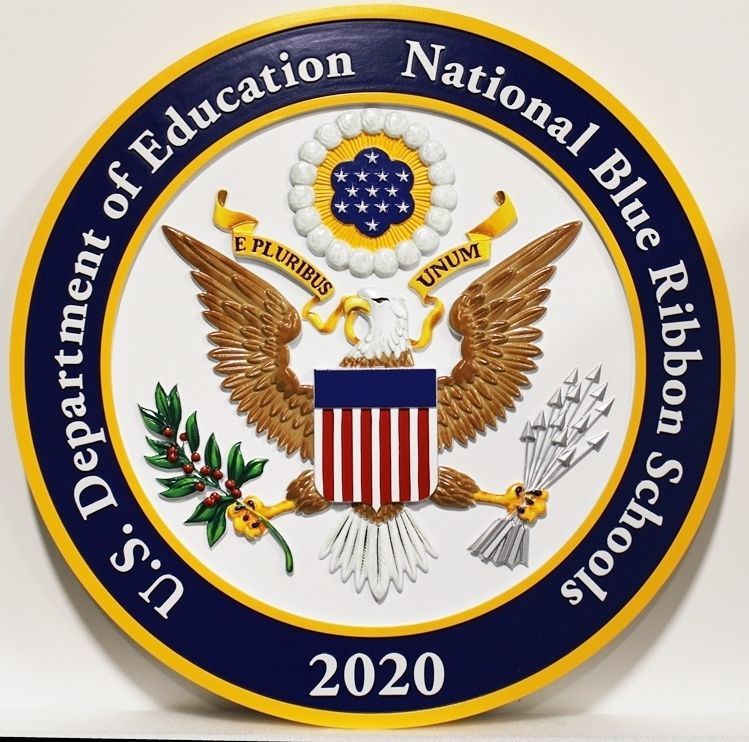 TP-1300 - Carved Wall Plaque of the Seal  of a National Blue Ribbon School 2020, 3-D Artist Painted