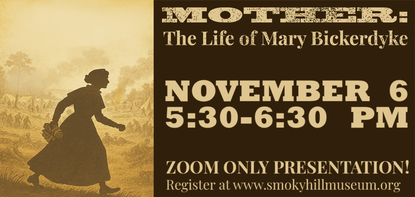 poster with title of program and dates with the silhouette of a woman walking near a Civil War battlefield