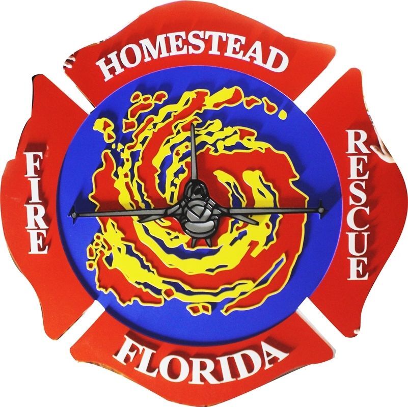 QP-1122 - Homestead Fire Rescue Florida Custom Emblem Plaque in HDU, Artist Painted