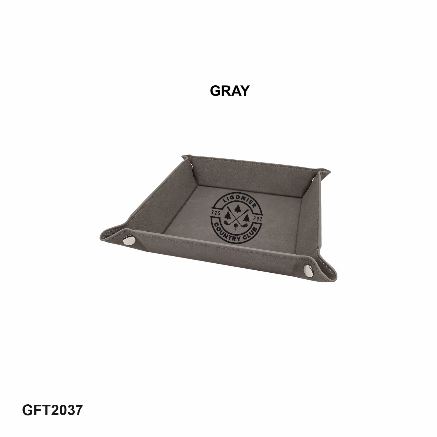 6" x 6" Gray Laserable Leatherette Snap Up Tray with Silver Snaps